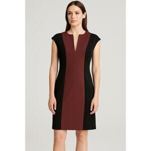 Akris Punto Colorblock Sheath Dress Black Burgundy Size 10